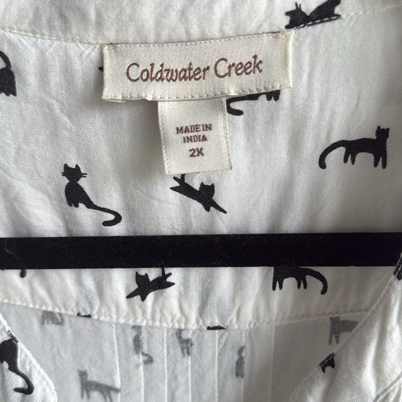 Women’s White Flowy V Neck Button Down Black Cats Blouse Size 2X Plus Size EUC - Picture 5 of 11